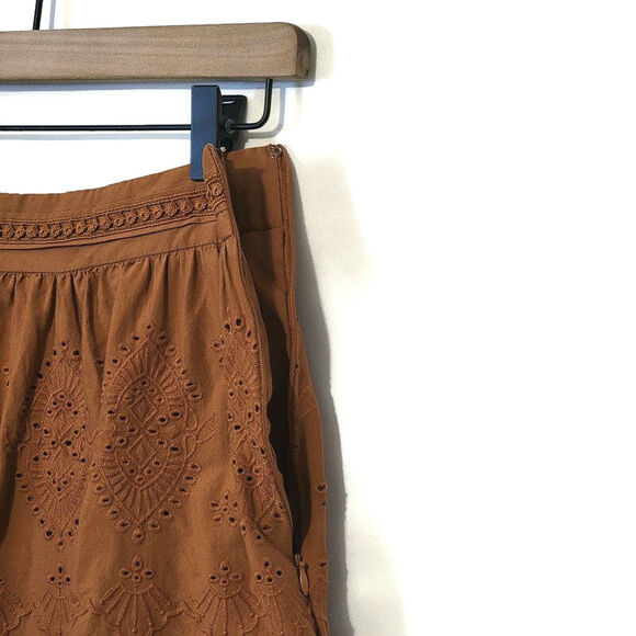 Jason Wu Embroidered Eyelet Midi Skirt Tiered Ruffle A Line Boho Chic Brown S - Picture 8 of 16